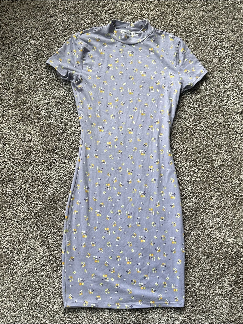 Light Purple Floral Mock Neck Bodycon Dress